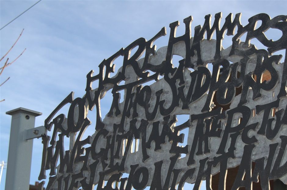 Honouring the Halesowen Nail Industry, on fencing surrounding Travelodge KFC, designed and constructed by IHS