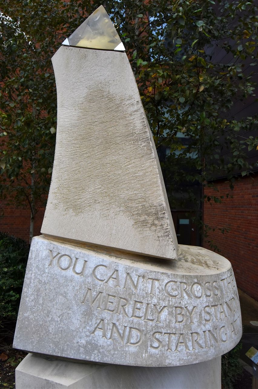 Obelisk with poem by Tagore, designed and carved John Vaughan 2019