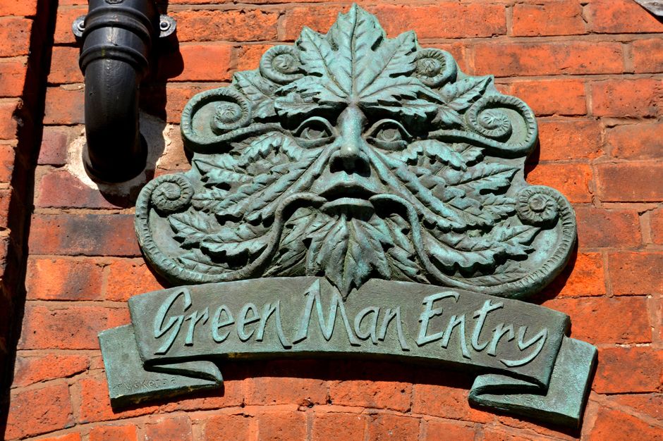 Green man entry. designed by Steve Field, fabricated by Robert Foxall Colley, mask modelled by John McKenna