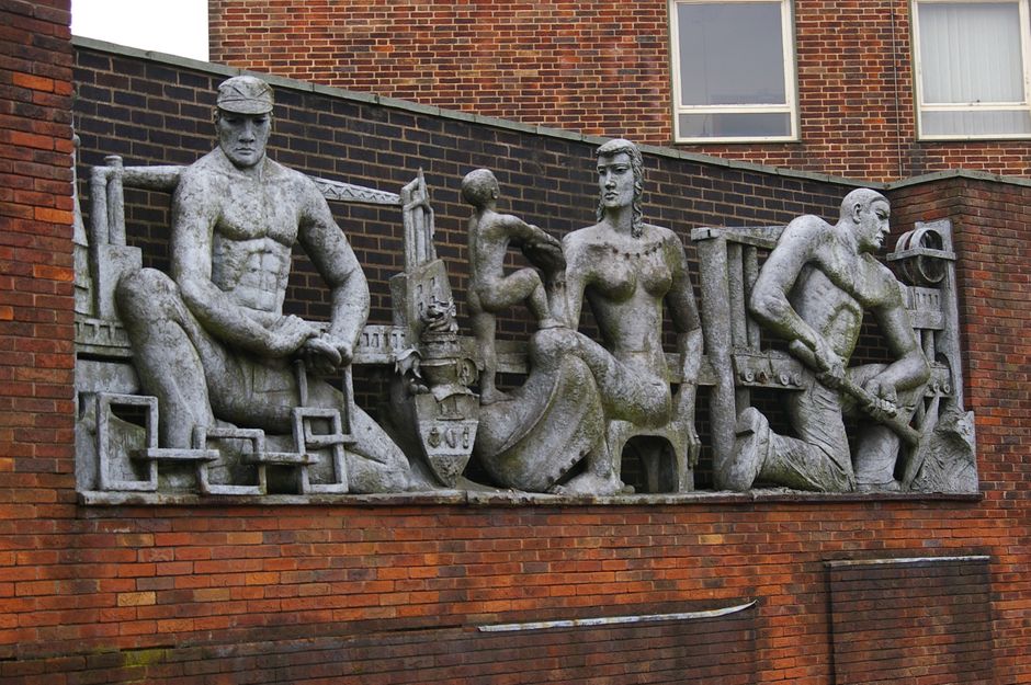 Birdcage walk, EB Copnall, Industry and Work supporting the Family and Education , fibreglass 1964