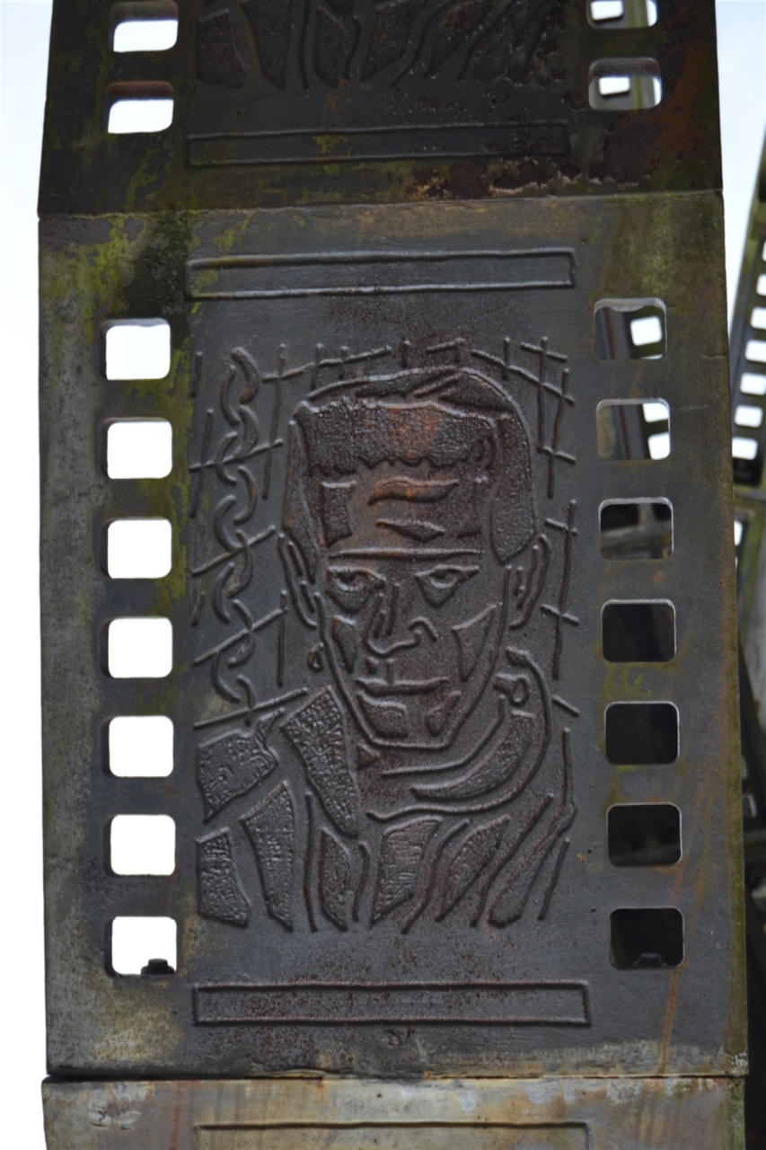 Castle gate park, James Whale tribute . cast iron film designed by Charles Hadcock 2001