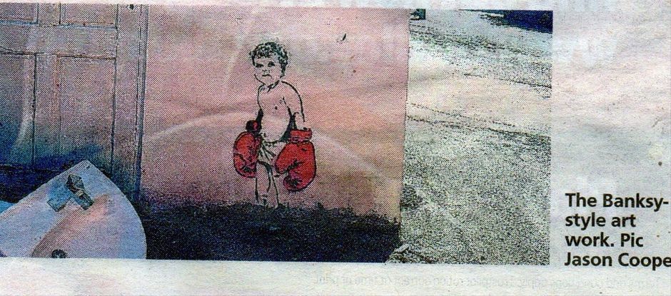 Banksyesque child boxer on wall of Benjamins Halesowen appeared in 2021. Photo shamelessly stolen from local paper taken by Jason Cooper.